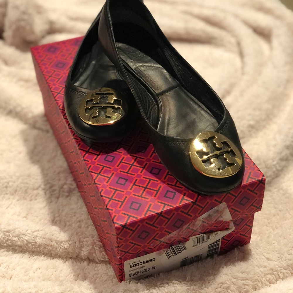 Tory Burch Black and Gold Flats